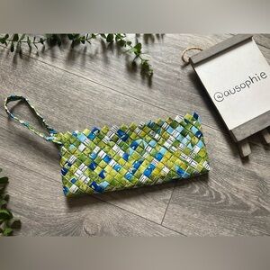 Eco-Friendly Colorful Recycled Upcycled Wrapper Woven Clutch in Green.